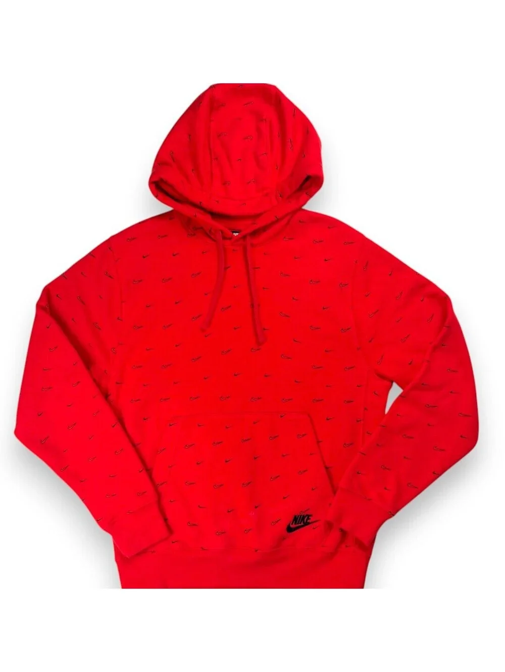 Hoodie Mens Small Red Swoosh Print Pullover Sweatshirt Streetwear Nike